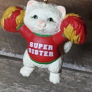 1993 Super Sister Ornament - Hallmark Keepsake - Kitty Cat Cheer leader